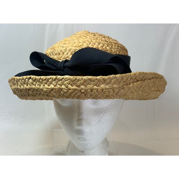 Helen Kaminski Hat Classic 5 Raffia Straw Nougat Black Ribbon Bow Beach Sun main image 14